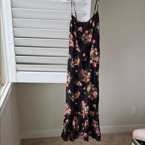 Reformation Black Maxi Dress with Pink and Orange Floral